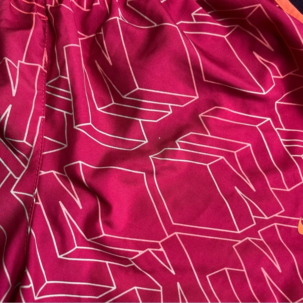 Nike Shorts Girls Large Dri Fit Athletic Pink Orange Checkmark Drawstring Waist